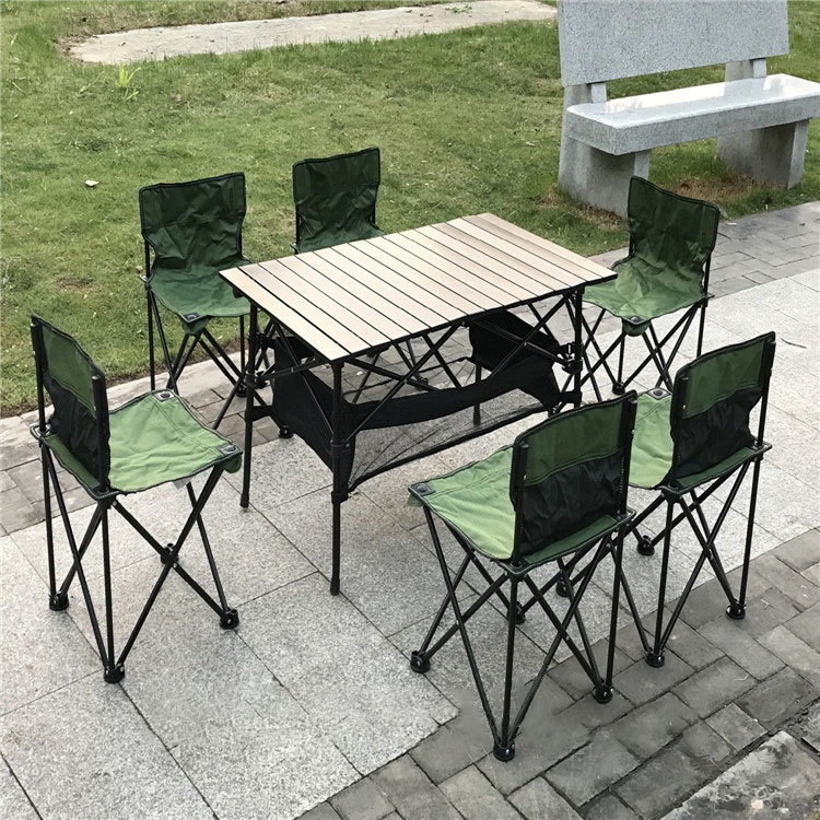 Table Folding Table With Chair 7-Piece Outdoor Camping Folding Table Chair Set