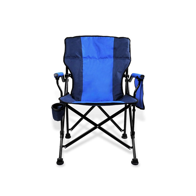 Blue Folding Outdoor Camping Chair With Padded Armrest And Cup Holder