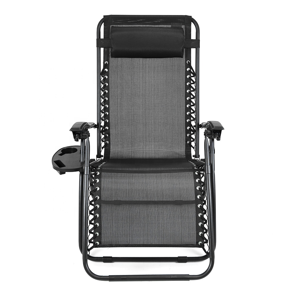Metal Recliner Zero Gravity Chair With Cup Holder Outdoor Camping Chair