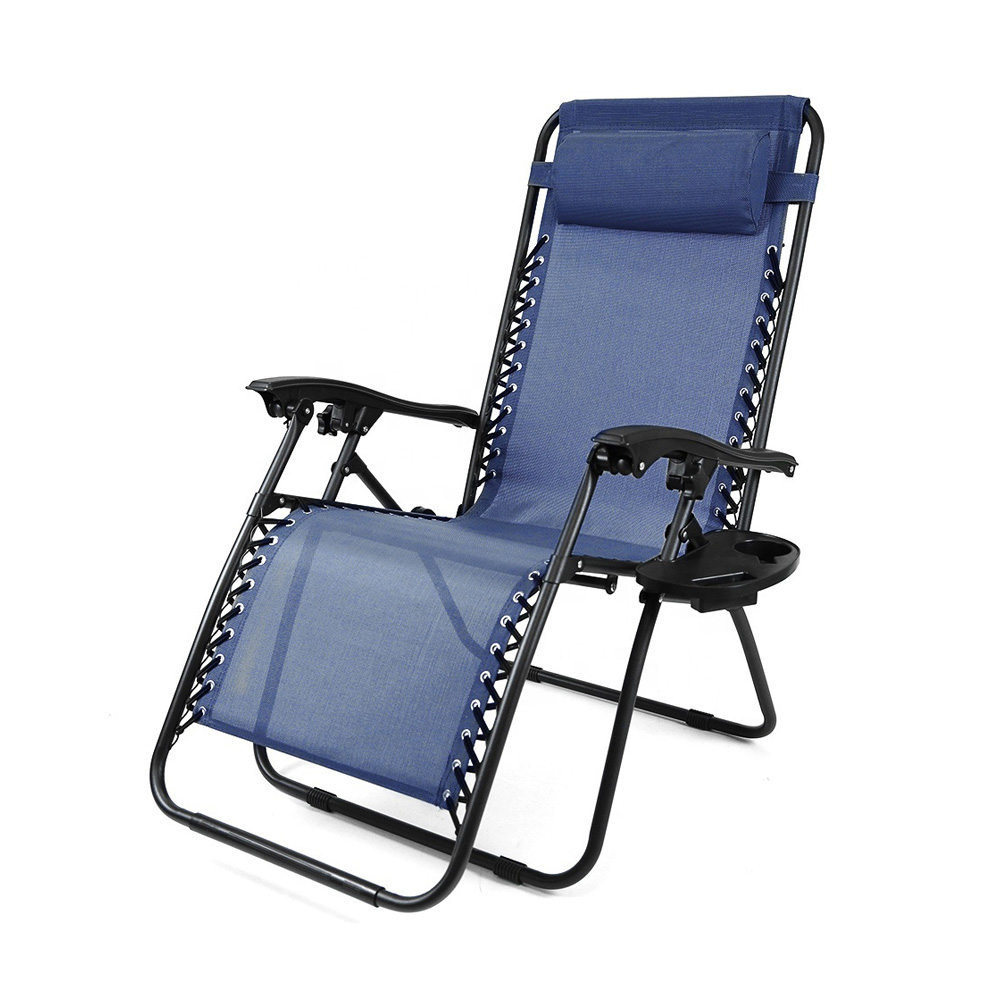 Outdoor Folding Reclining Chairs Cup Holder Lounger Deck Chairs